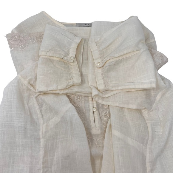 J Crew Ivory Linen Blend Embroidered 3/4 Sleeve Tunic Top Size XL Coastal Boho - Picture 10 of 16